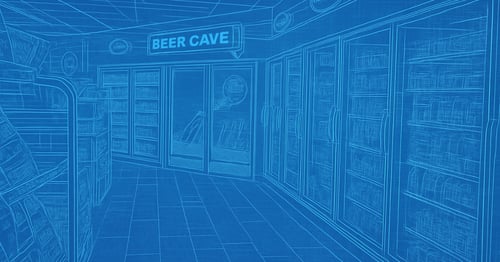 Commercial refrigerators in a convenience store showing properly sealed cooler doors and well maintained gaskets