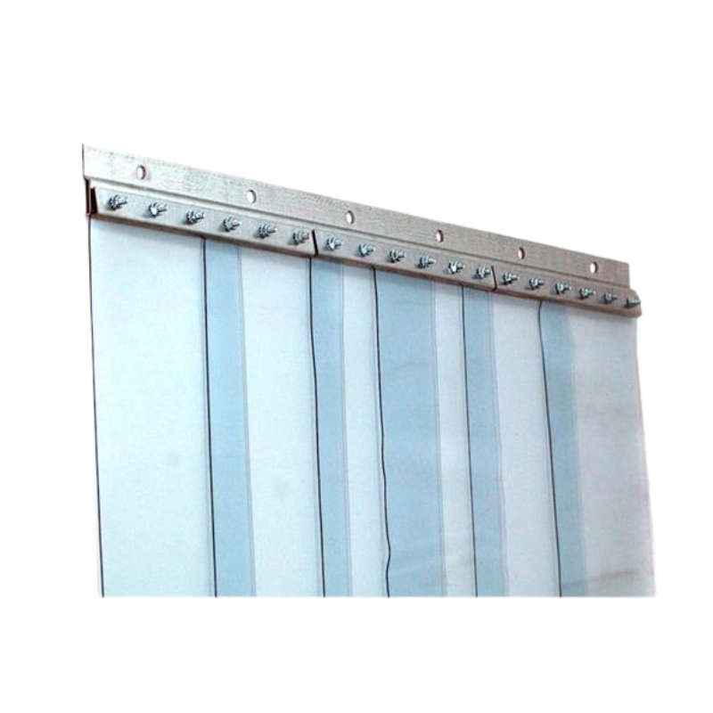 New strip curtains being installed on a commercial walk in cooler